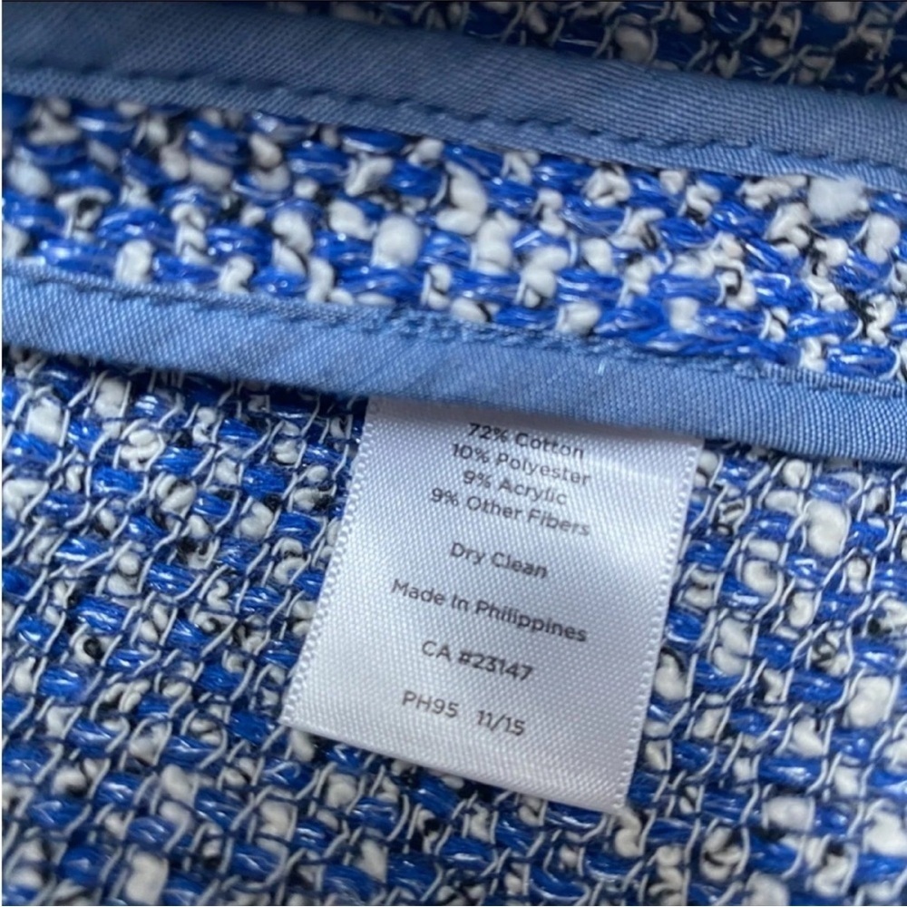 Talbots Blue White Tweed Open Front Blazer Jacket Small Boucle Career Office - Picture 15 of 15